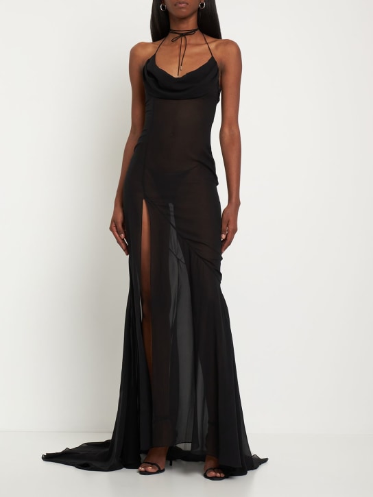 Alessandra Rich: Vestido largo de seda georgette con cola - Negro - women_1 | Luisa Via Roma