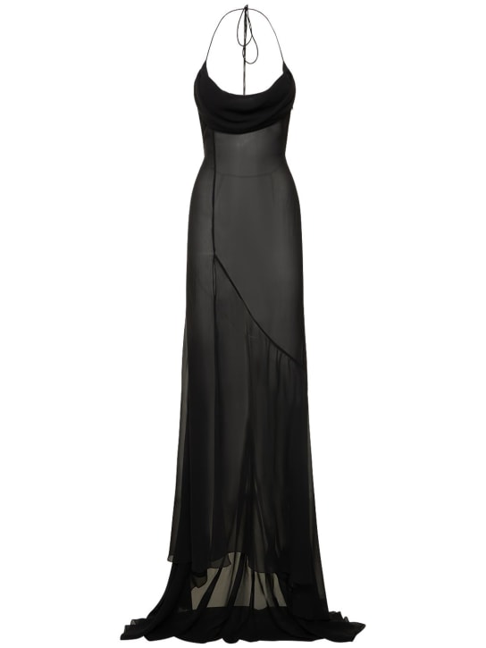 Alessandra Rich: Vestido largo de seda georgette con cola - Negro - women_0 | Luisa Via Roma