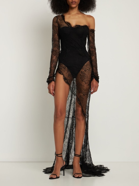 Alessandra Rich: Viscose web lace sleeved long dress - women_1 | Luisa Via Roma