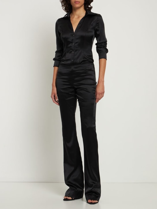 Alessandra Rich: Hose aus Seidensatin mit ausgestelltem Bein - Schwarz - women_1 | Luisa Via Roma