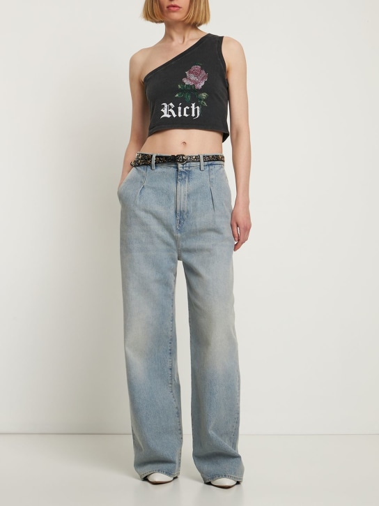 Alessandra Rich: Top de algodón con hombro descubierto - Gris - women_1 | Luisa Via Roma