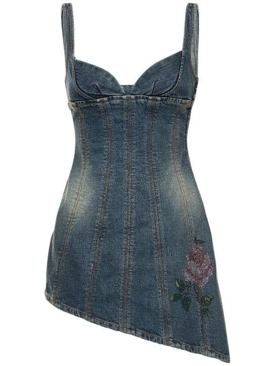 Alessandra Rich: Asymmetric denim mini dress - Denim - women_0 | Luisa Via Roma