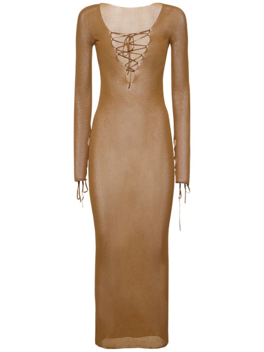 Petar Petrov: Robe midi en maille de viscose - Marron Clair - women_0 | Luisa Via Roma
