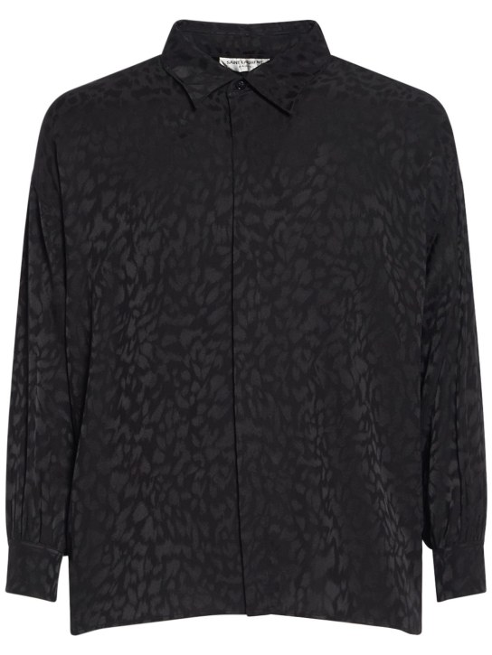 Saint Laurent: Boxy leopard silk jacquard shirt - Black - men_0 | Luisa Via Roma
