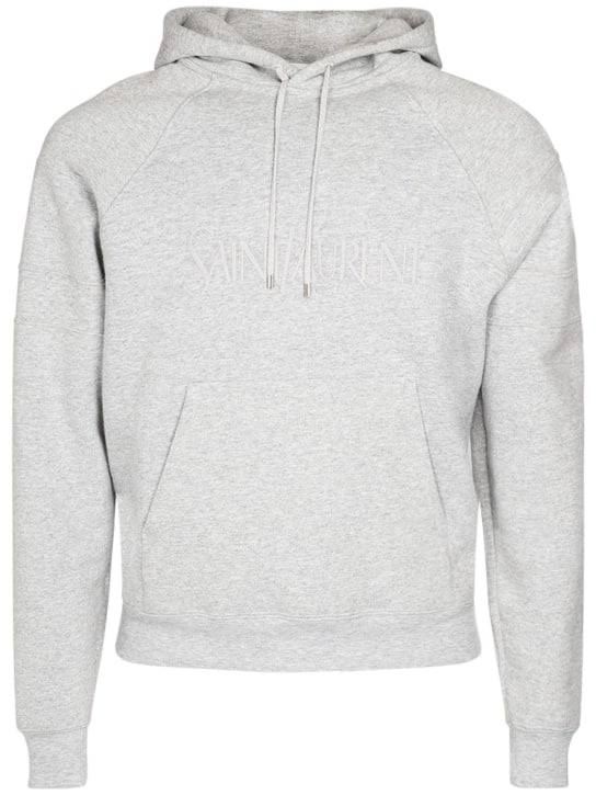 Saint Laurent: Embroidered hoodie - Grey - men_0 | Luisa Via Roma