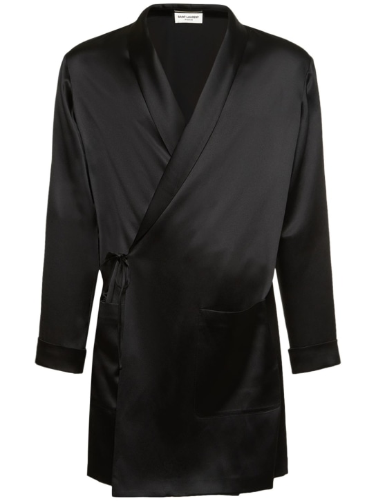 Saint Laurent: Silk satin robe coat - Black - men_0 | Luisa Via Roma