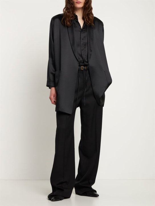 Saint Laurent: Silk satin robe coat - Black - men_1 | Luisa Via Roma