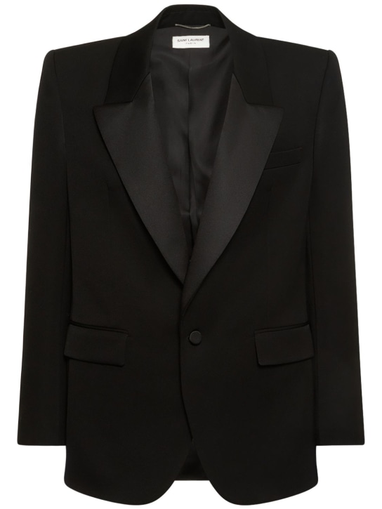Saint Laurent: Wool tuxedo jacket - Black - men_0 | Luisa Via Roma