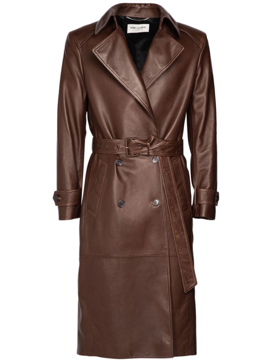 Saint Laurent: Leather trench coat - Brown - men_0 | Luisa Via Roma