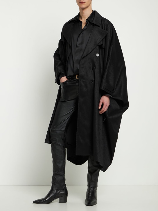 Saint Laurent: Trench-coat en viscose mélangée Djellaba - Noir - men_1 | Luisa Via Roma