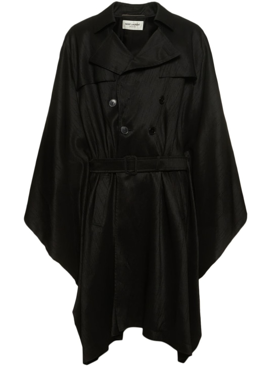 Saint Laurent: Trench-coat en viscose mélangée Djellaba - Noir - men_0 | Luisa Via Roma