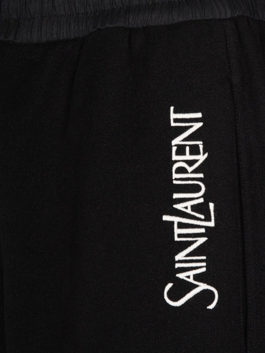 Saint Laurent: Large logo cotton shorts - Siyah - men_1 | Luisa Via Roma