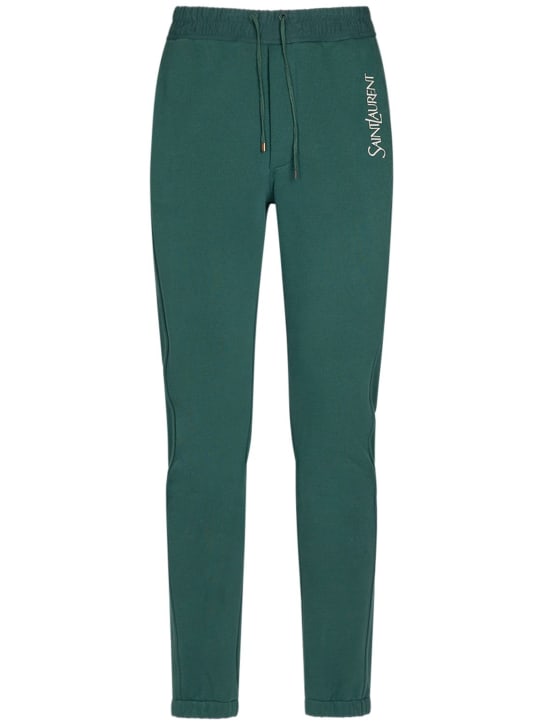 Saint Laurent: Pantalones de algodón con logo - Verde - men_0 | Luisa Via Roma