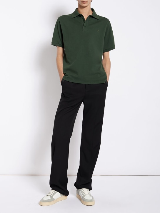 Saint Laurent: Cassandre cotton blend polo shirt - Green - men_1 | Luisa Via Roma