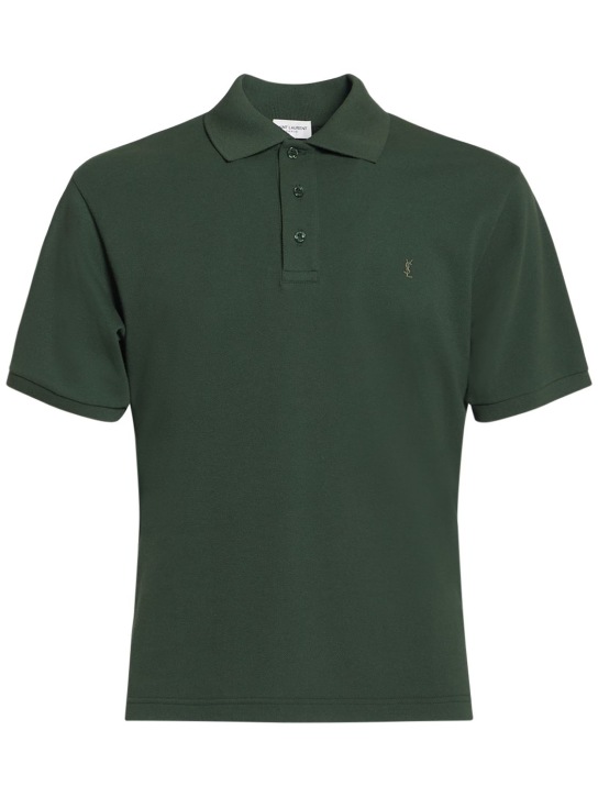 Saint Laurent: Cassandre cotton blend polo shirt - Green - men_0 | Luisa Via Roma
