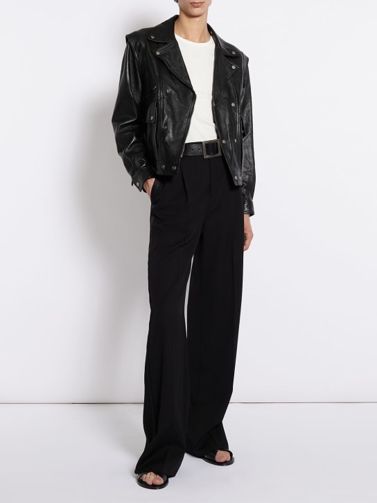 Saint Laurent: Leather jacket w/ detachable sleeves - Black - men_1 | Luisa Via Roma