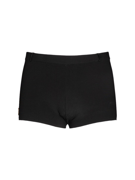 Saint Laurent: Monogram ribbed knit shorts - Black - men_0 | Luisa Via Roma
