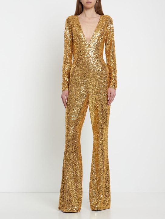 Michael Kors Collection: Sequined V-neck jumpsuit - Gold - women_1 | Luisa Via Roma