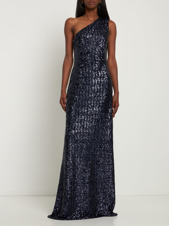 Michael Kors Collection: Robe asymétrique en jersey à sequins - Bleu Marine - women_1 | Luisa Via Roma