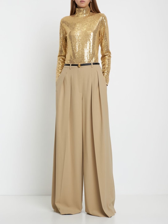 Michael Kors Collection: Serge wool high rise wide pants - Beige - women_1 | Luisa Via Roma