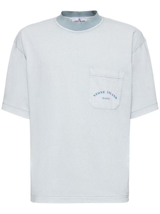 Stone Island: T-shirt imprimé avec poche poitrine Marina - men_0 | Luisa Via Roma