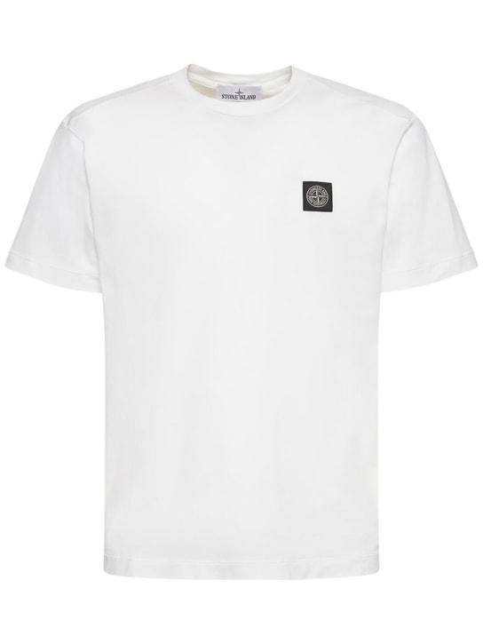 Stone Island: T-shirt in jersey di cotone con logo - Bianco - men_0 | Luisa Via Roma