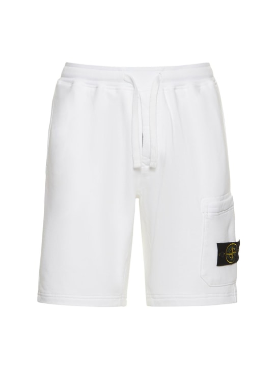 Stone Island: Brushed cotton sweat shorts - Beyaz - men_0 | Luisa Via Roma