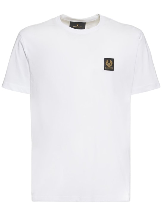 Belstaff: T-shirt en jersey à logo - Blanc - men_0 | Luisa Via Roma