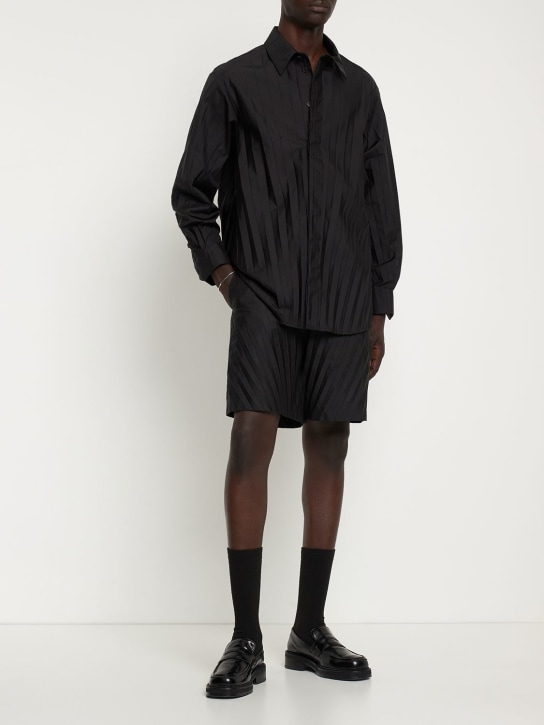 Valentino: Textured plissè long sleeve shirt - Black - men_1 | Luisa Via Roma