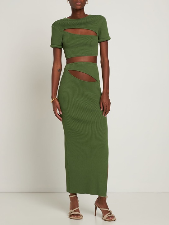 Christopher Esber: Jupe longue côtelée ajourée - Vert - women_1 | Luisa Via Roma