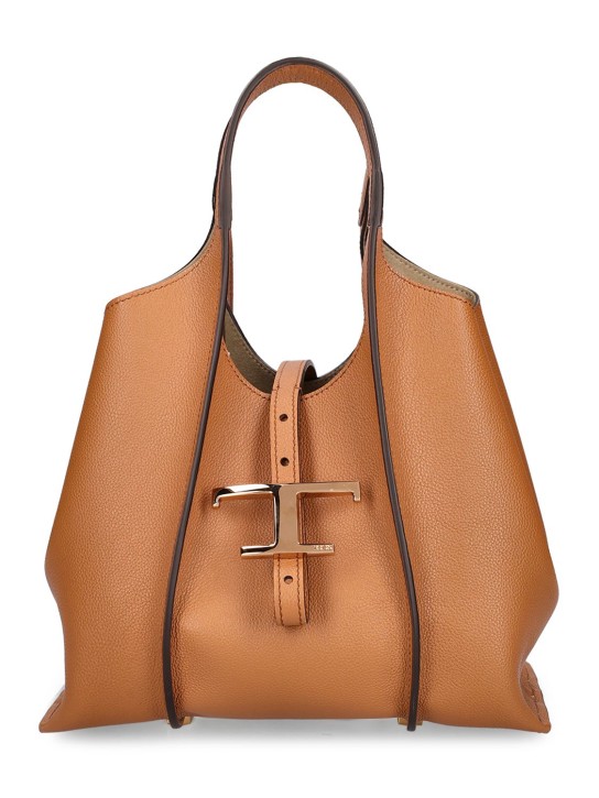 Tod's: Mini T leather top handle bag - Brown - women_0 | Luisa Via Roma