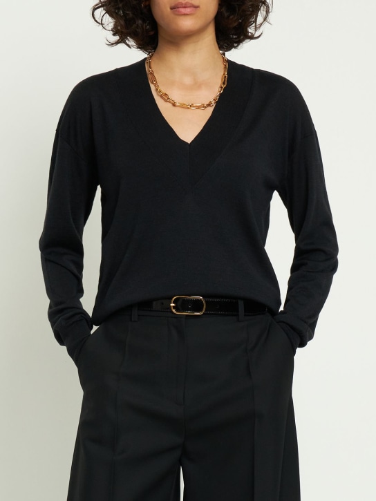 Toteme: Cinturón de piel ancho 2.5cm - Negro - women_1 | Luisa Via Roma