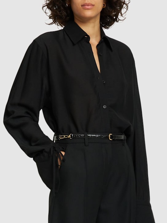 Toteme: 1cm Double clasp embossed leather belt - women_1 | Luisa Via Roma