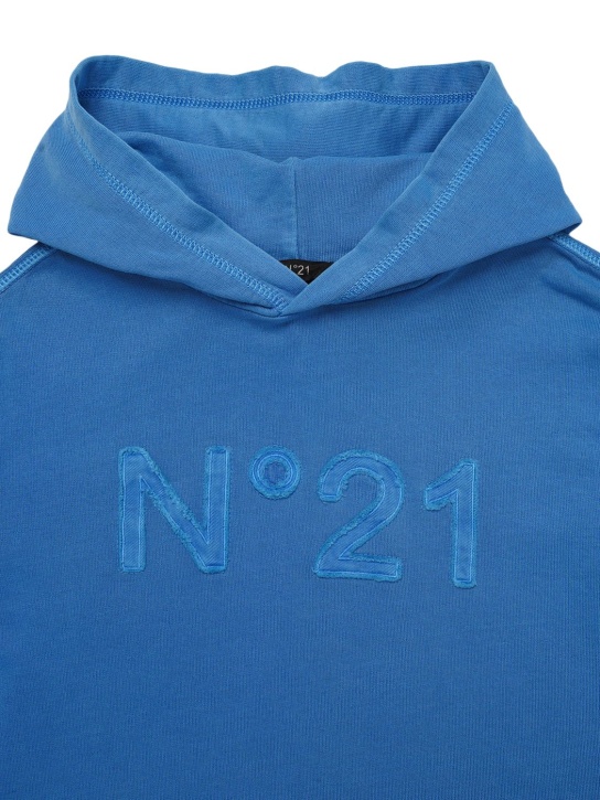 N°21: Cotton hoodie w/ logo patch - Blue - kids-boys_1 | Luisa Via Roma