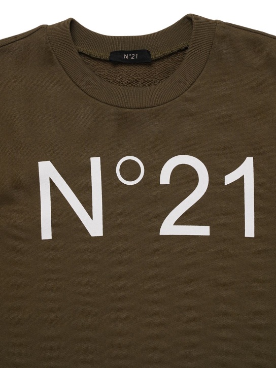 N°21: Sweat-shirt en coton à imprimé logo - Vert Militaire - kids-boys_1 | Luisa Via Roma