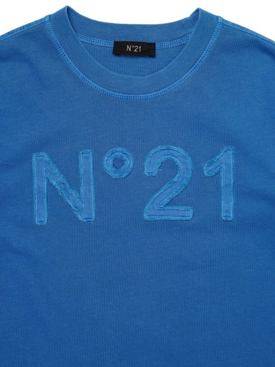 N°21: Cotton jersey t-shirt w/ logo patch - Blue - kids-boys_1 | Luisa Via Roma