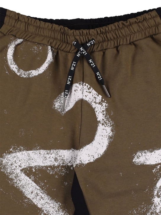 N°21: Two tone cotton shorts w/ logo - Yeşil/Siyah - kids-boys_1 | Luisa Via Roma