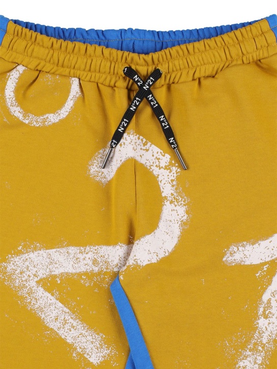 N°21: Shorts de algodón con logo - Senape/Blue - kids-boys_1 | Luisa Via Roma