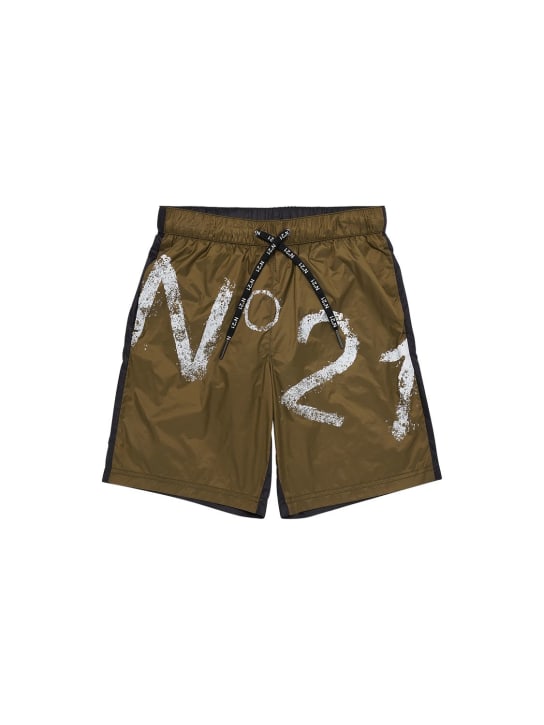 N°21: Shorts in cotone bicolor con logo - Verde/Blu - kids-boys_0 | Luisa Via Roma
