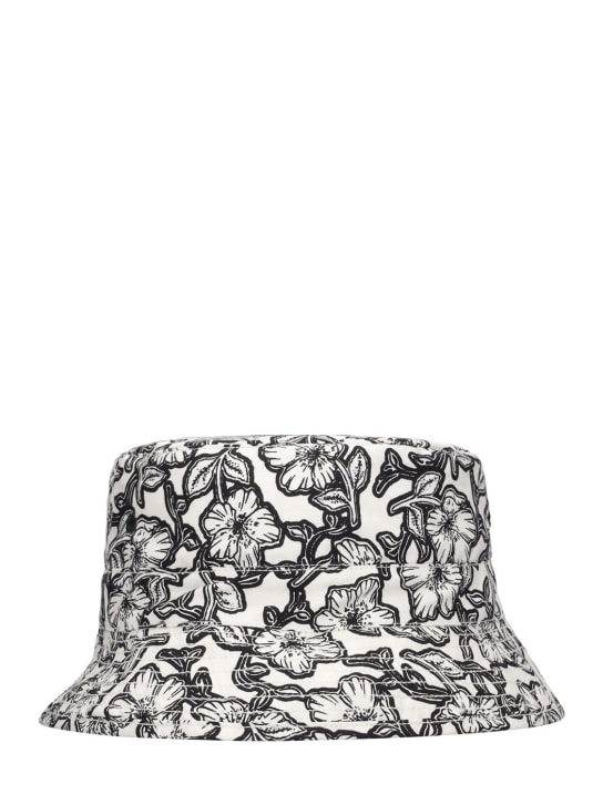 Bonpoint: Flowers print cotton bucket hat - White/Black - kids-girls_0 | Luisa Via Roma