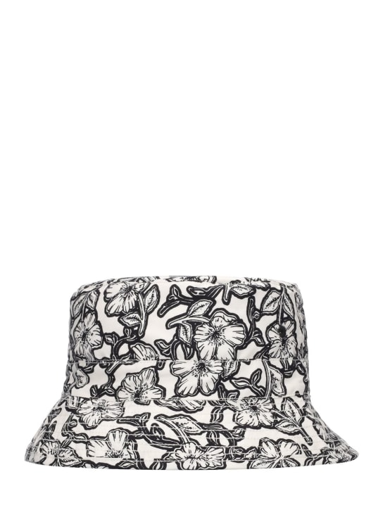Bonpoint: Flowers print cotton bucket hat - White/Black - kids-girls_1 | Luisa Via Roma