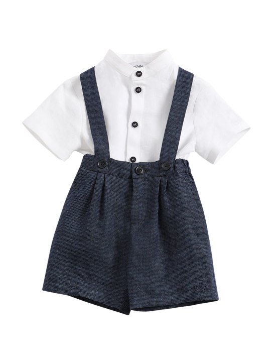 Emporio Armani: HEMD AUS LEINEN MIT OVERALL - Weiß/Blau - kids-boys_0 | Luisa Via Roma