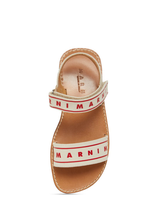 Marni Junior: Logo canvas strap sandals - White/Red - kids-girls_1 | Luisa Via Roma
