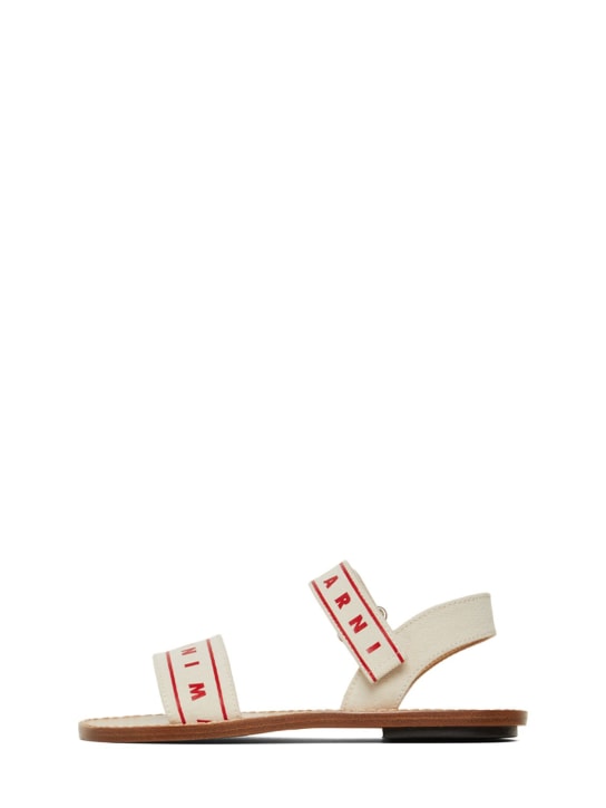 Marni Junior: Logo canvas strap sandals - White/Red - kids-girls_0 | Luisa Via Roma