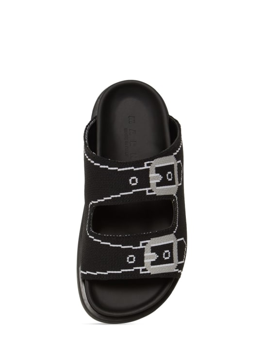 Marni Junior: Intarsia strap slide sandals - Black - kids-girls_1 | Luisa Via Roma