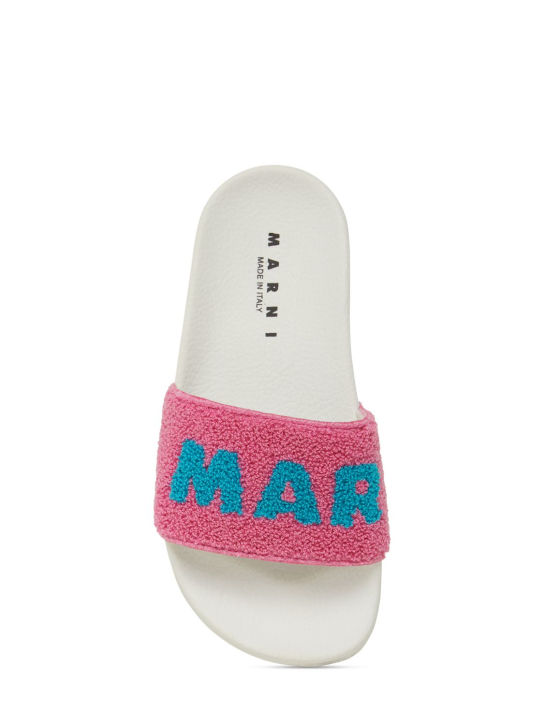 Marni Junior: Logo print terrycloth slide sandals - Fuchsia/White - kids-boys_1 | Luisa Via Roma