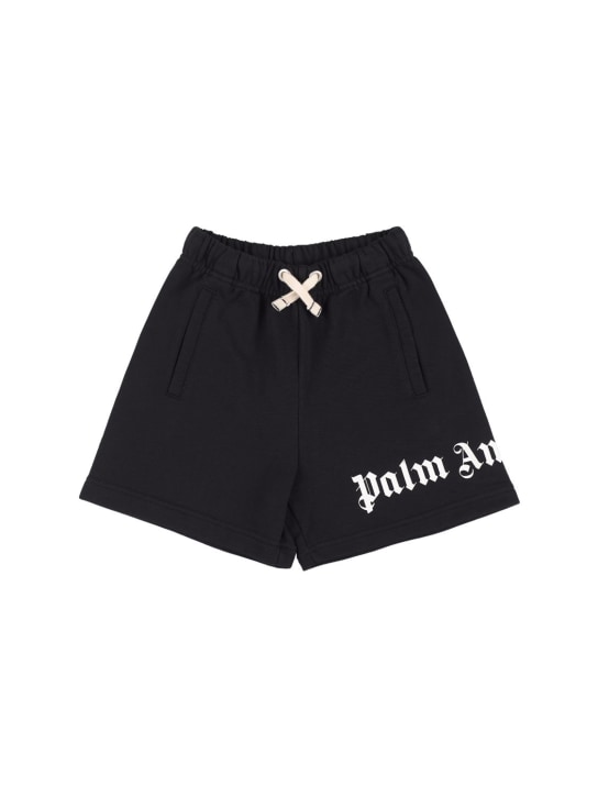 Palm Angels: Short en coton imprimé logo - Noir - kids-girls_0 | Luisa Via Roma