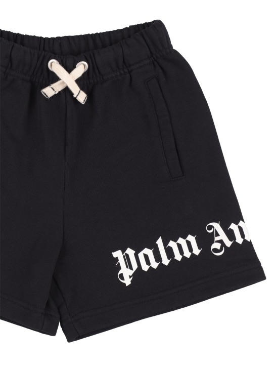Palm Angels: Logo print cotton shorts - Black - kids-boys_1 | Luisa Via Roma