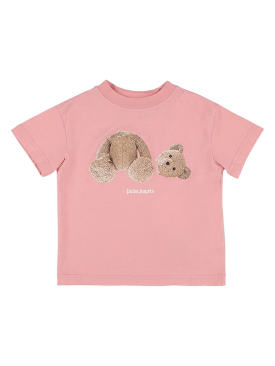 Palm Angels: 小熊印花棉质平纹针织T恤 - 粉色 - kids-girls_0 | Luisa Via Roma