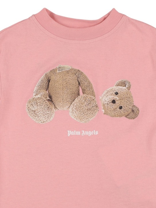 Palm Angels: T-shirt en jersey de coton imprimé ourson - Rose - kids-girls_1 | Luisa Via Roma